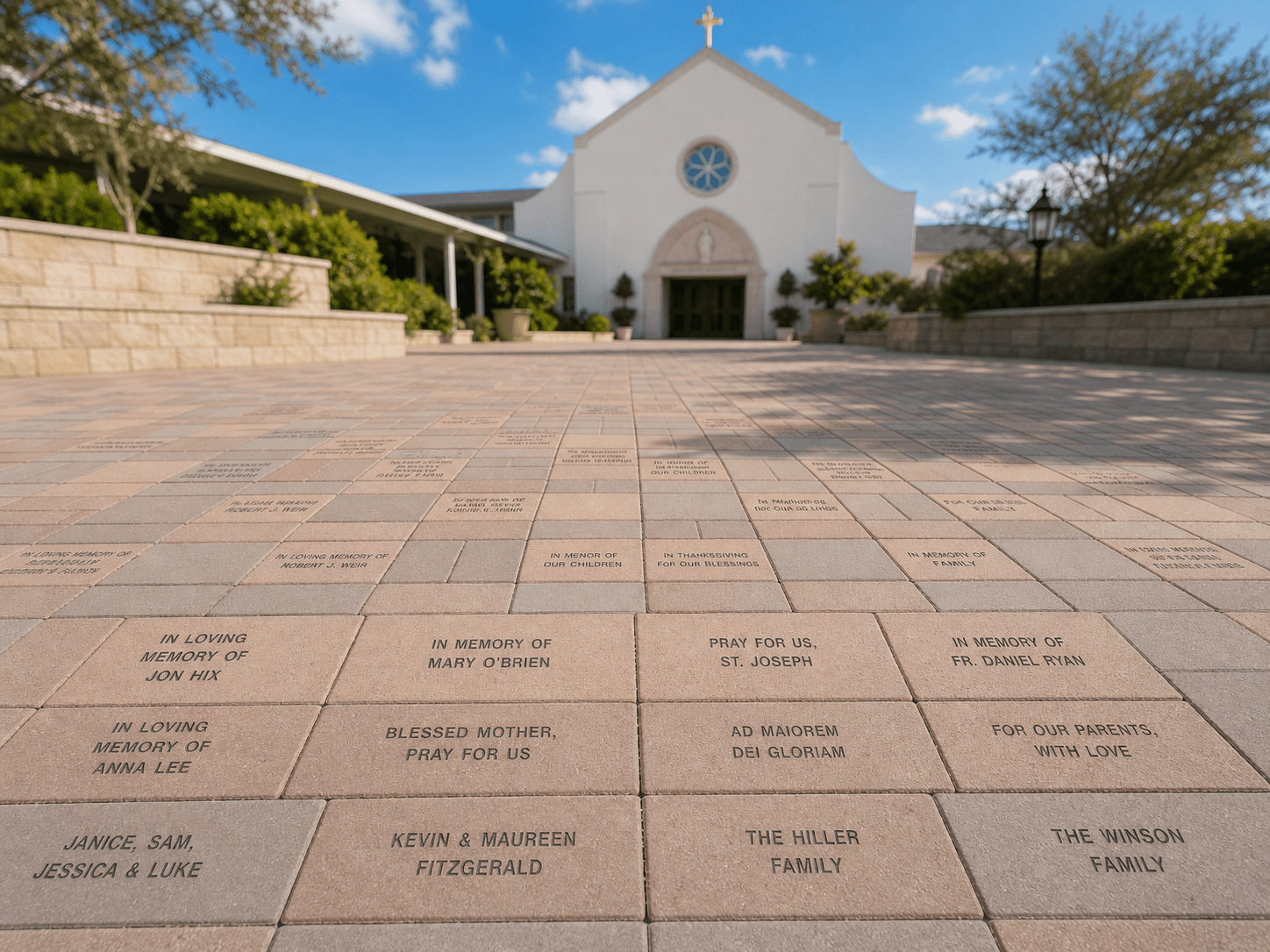 Engraved bricks at the Mary, Mother of the Eucharist Chapel